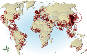 Map of coastal mega cities