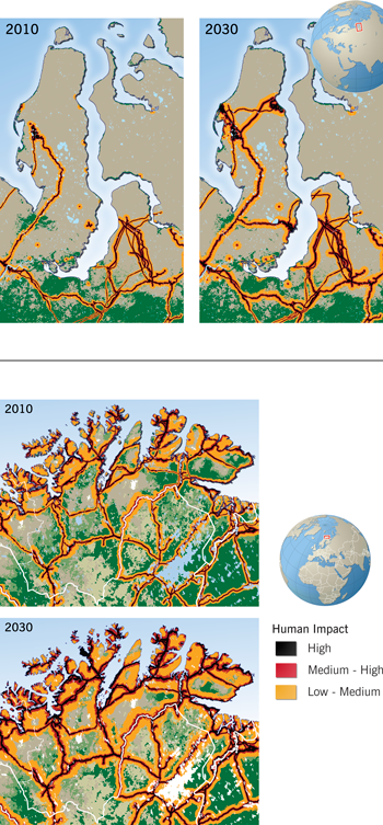 Wilderness in Finnmark, Norway and Yamal Peninsula, Russia, 2010 and 2030