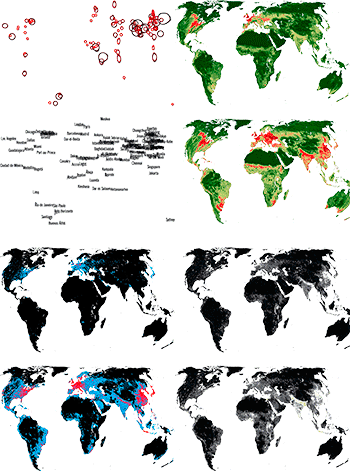 Animation maps 1970-2050, cities, population, economy and biodiversity