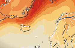 Thumbnail for graphic: Arctic climate - sea ice and temperature projections for 2090 (NCAR-CCM3, SRES A2 experiment)