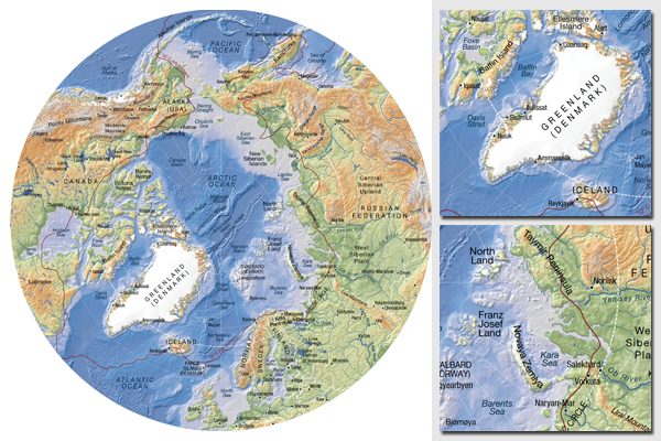 Arctic topographic map, base map with bathymetry